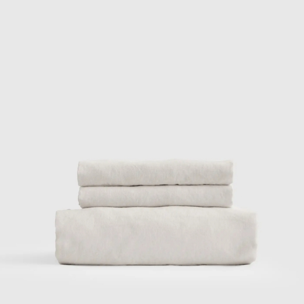 Quince 100% Linen Sand Fitted Sheet & 2 Shams! King (763)